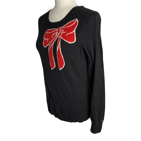 Tommy Hilfiger Knit Bow Sweater M Black Pullover Crewneck Stretch - Picture 3 of 6